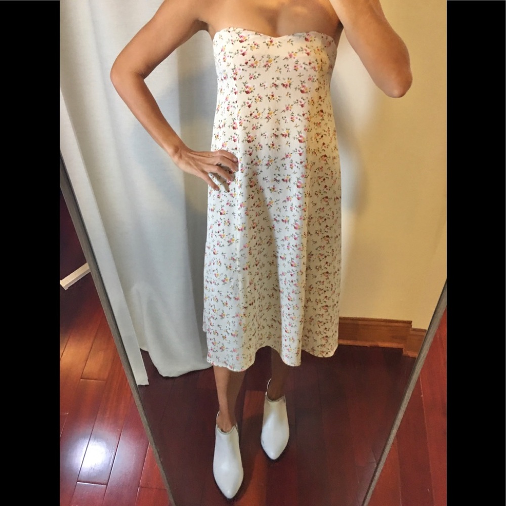 Reformation Cream Floral Strapless Dress